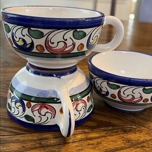 Deruta Italian Pottery Coffee Tea Cups, set of 3, Blue/White Traditional Design
